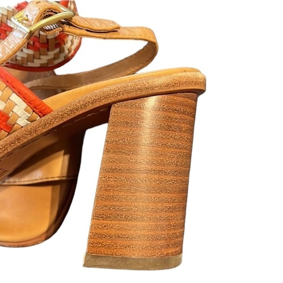 Frye Open Toe Braided Leather Amy Ankle Strap Block Heel Sandal Brown Size 8 - Picture 4 of 10